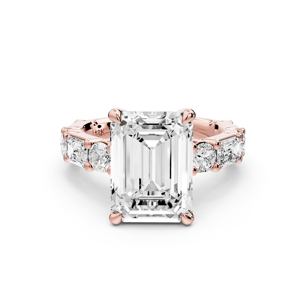 Juliette - 5ct 14k rose gold emerald with Alternating Round and Emerald 8-Stone Band Engagement Ring