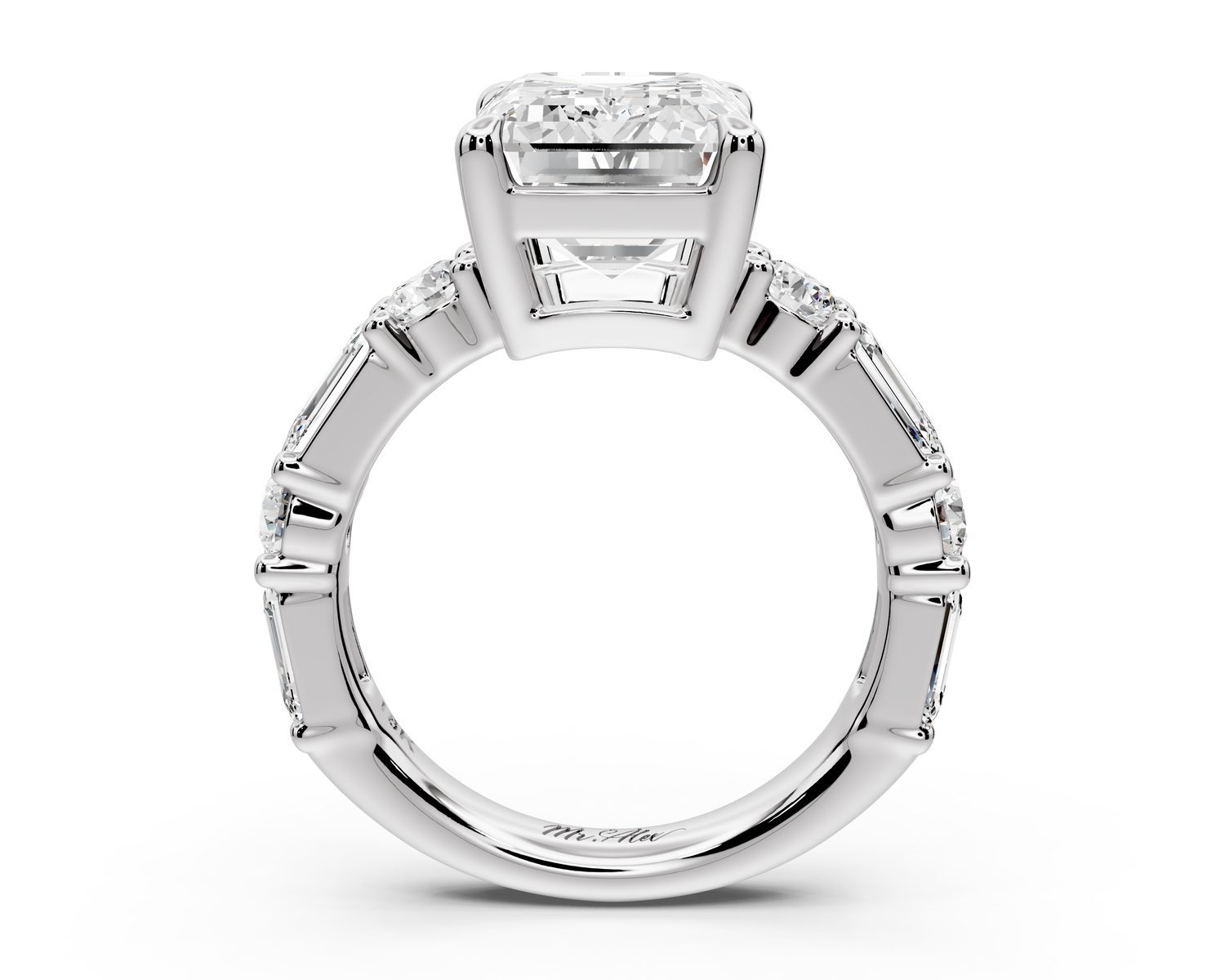 Juliette - 5ct 14k white gold emerald with Alternating Round and Emerald 8-Stone Band Engagement Ring