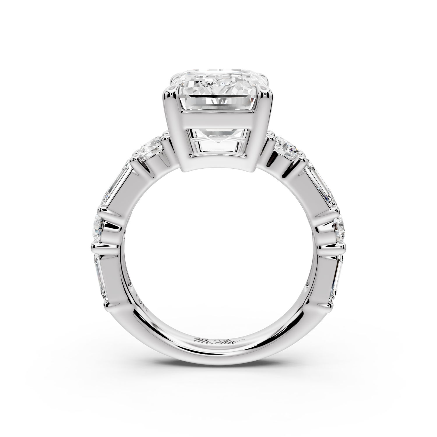 Juliette - 5ct 14k white gold emerald with Alternating Round and Emerald 8-Stone Band Engagement Ring