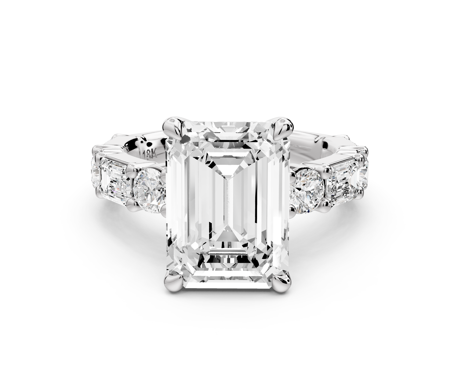 Juliette - 5ct 14k white gold emerald with Alternating Round and Emerald 8-Stone Band Engagement Ring
