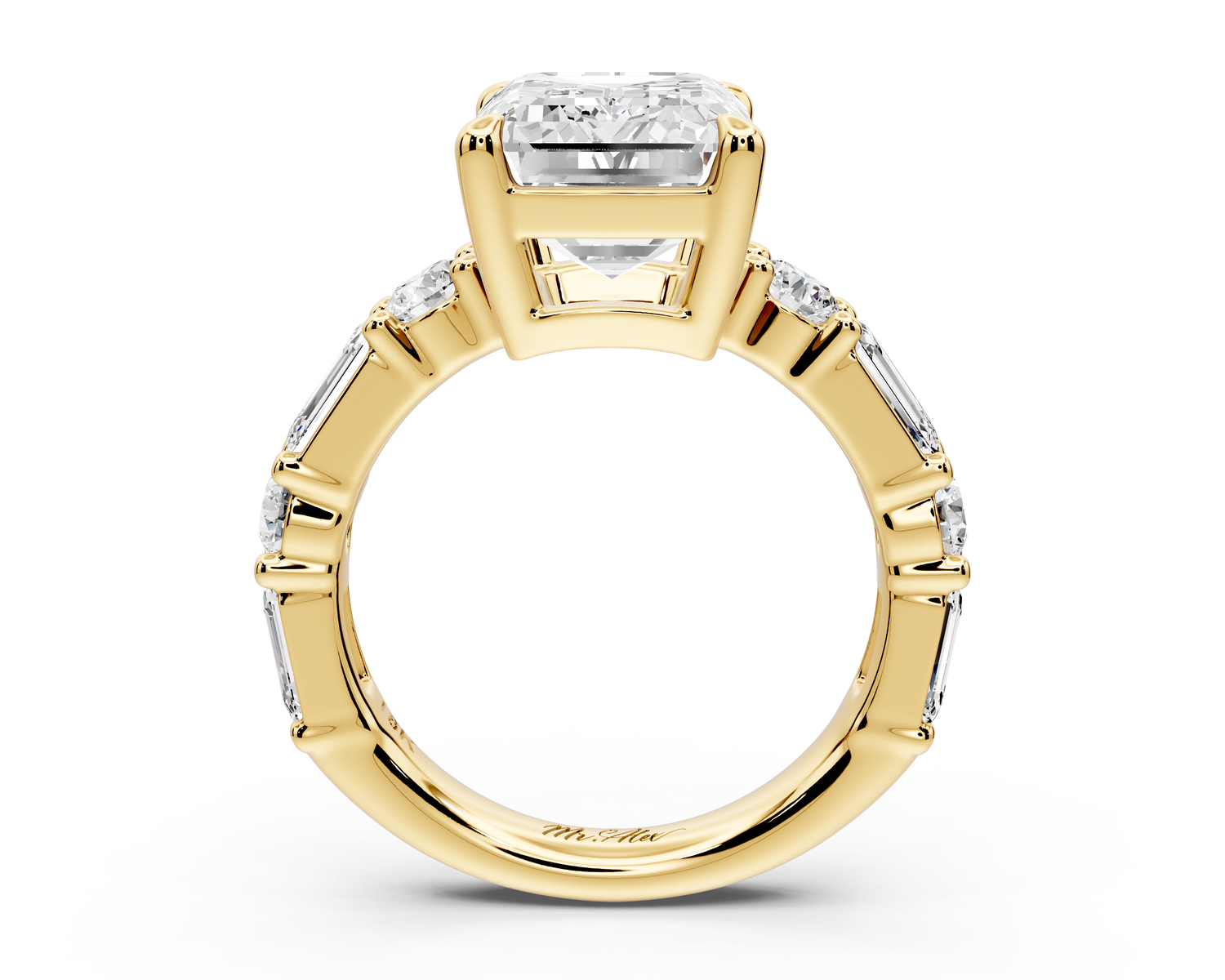 Juliette - 5ct 14k yellow gold emerald with Alternating Round and Emerald 8-Stone Band Engagement Ring