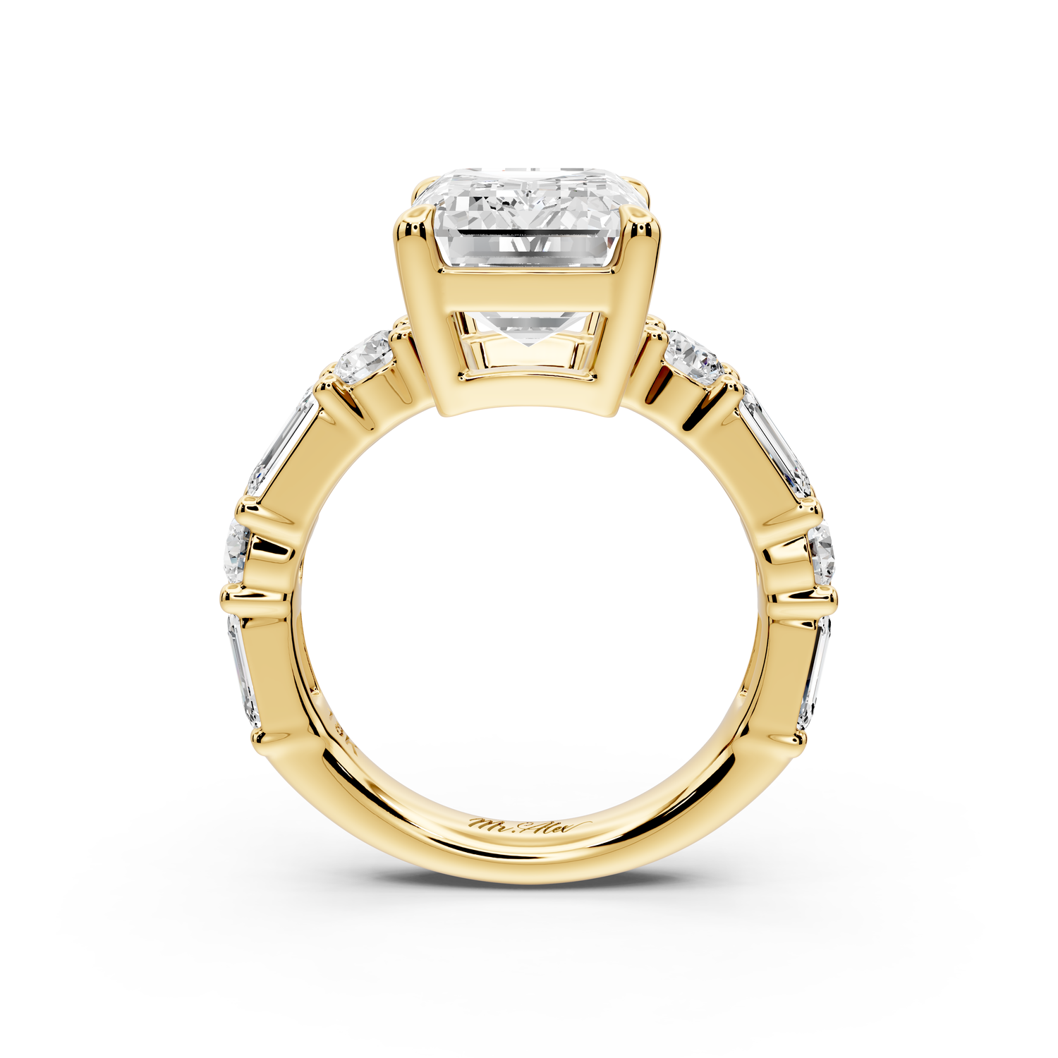 Juliette - 5ct 14k yellow gold emerald with Alternating Round and Emerald 8-Stone Band Engagement Ring