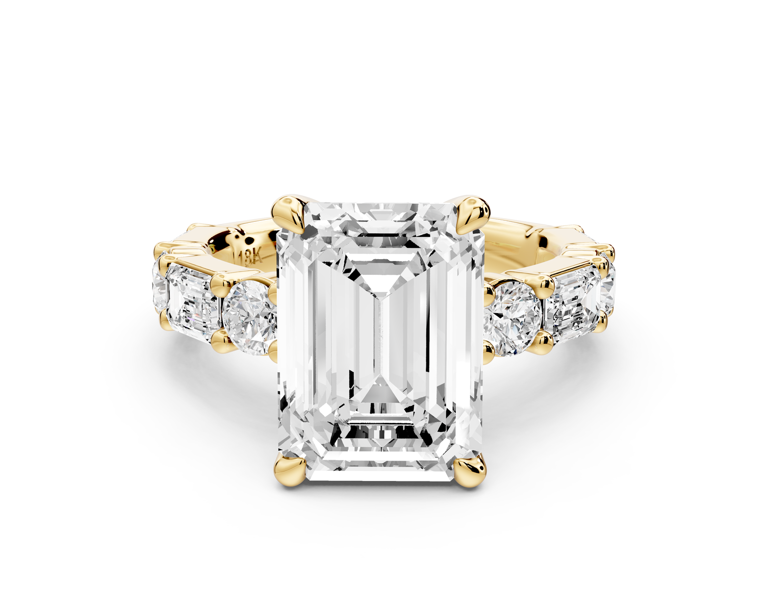 Juliette - 5ct 14k yellow gold emerald with Alternating Round and Emerald 8-Stone Band Engagement Ring