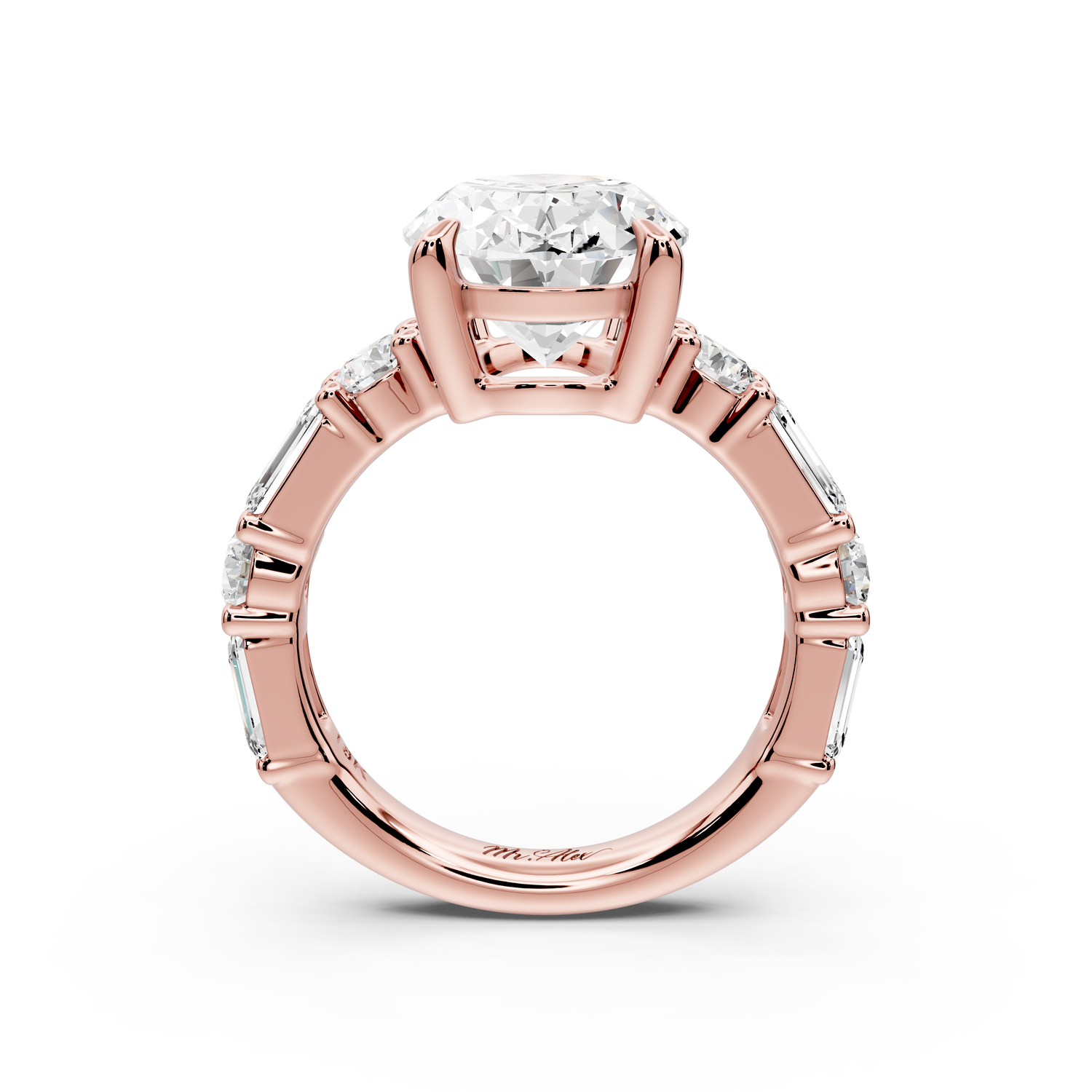 Juliette - 5ct 14k rose gold oval with Alternating Round and Emerald 8-Stone Band Engagement Ring