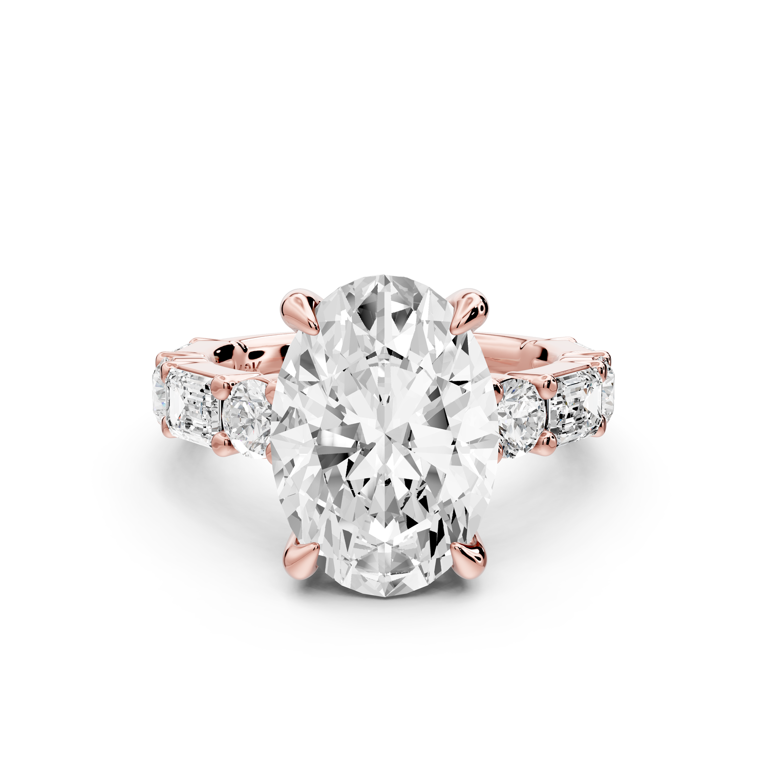 Juliette - 5ct 14k rose gold oval with Alternating Round and Emerald 8-Stone Band Engagement Ring