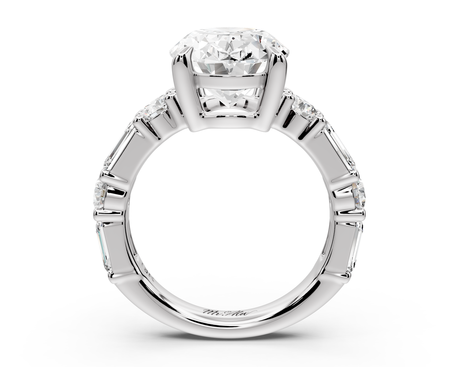 Juliette - 5ct 14k white gold oval with Alternating Round and Emerald 8-Stone Band Engagement Ring