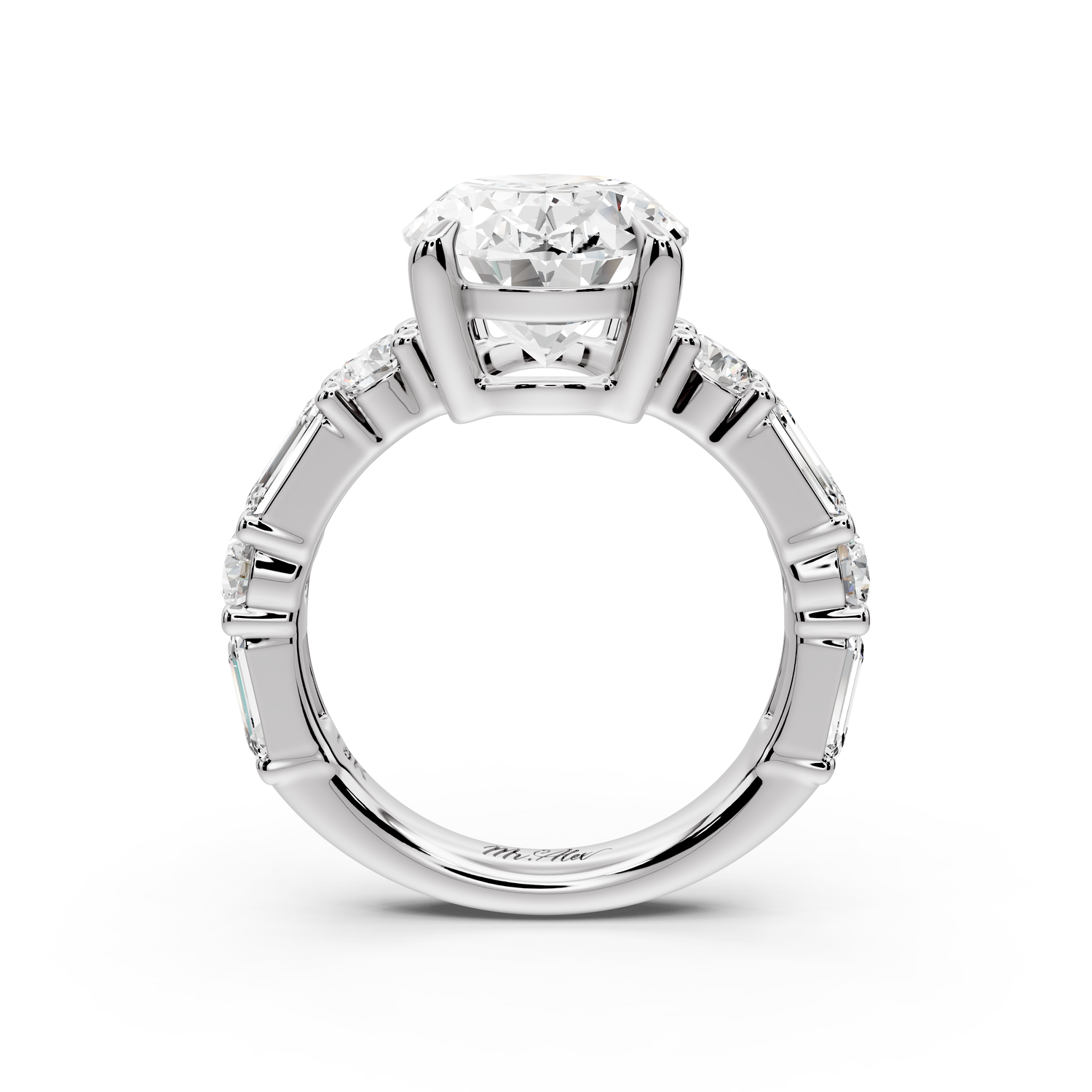 Juliette - 5ct 14k white gold oval with Alternating Round and Emerald 8-Stone Band Engagement Ring