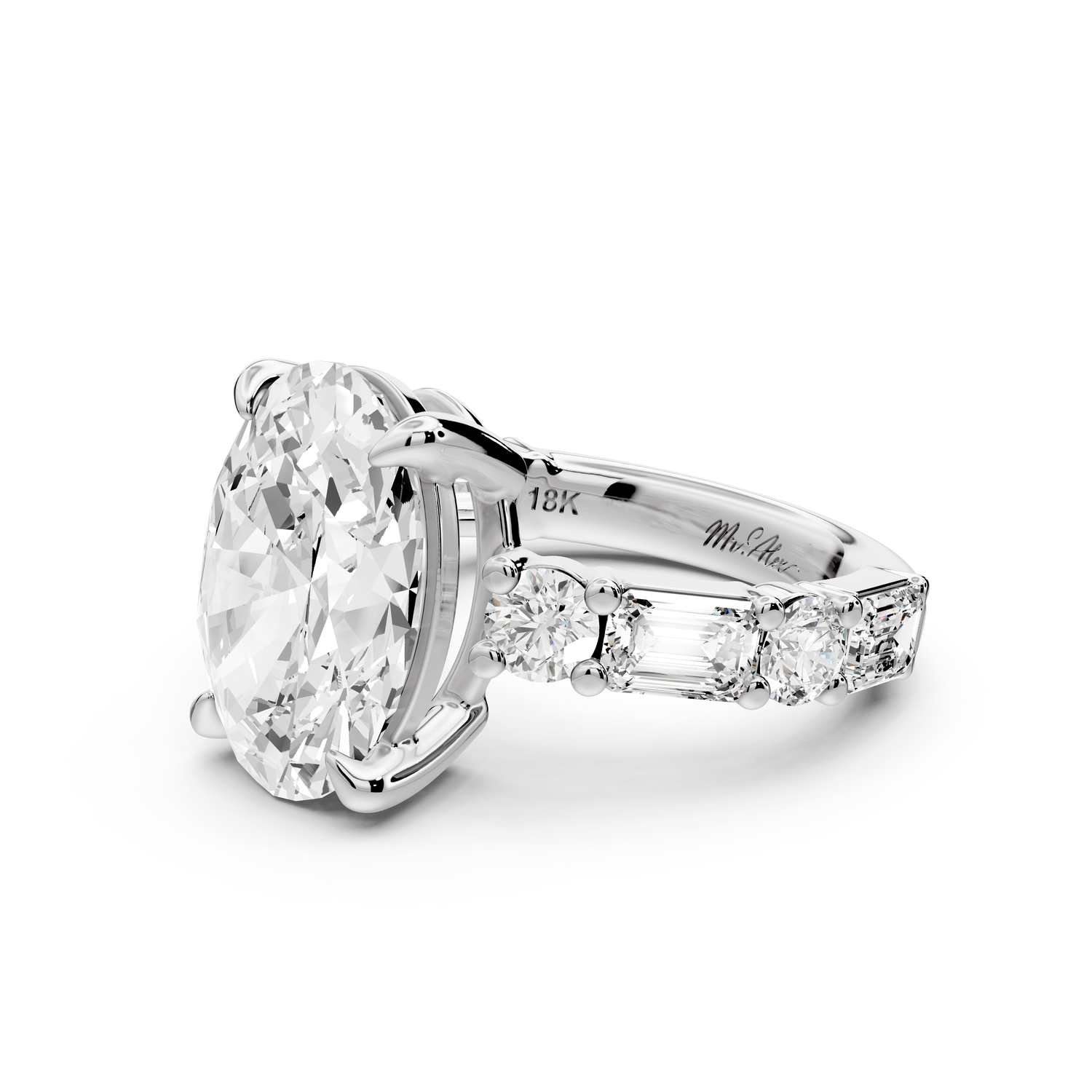 Juliette - 5ct 14k white gold oval with Alternating Round and Emerald 8-Stone Band Engagement Ring