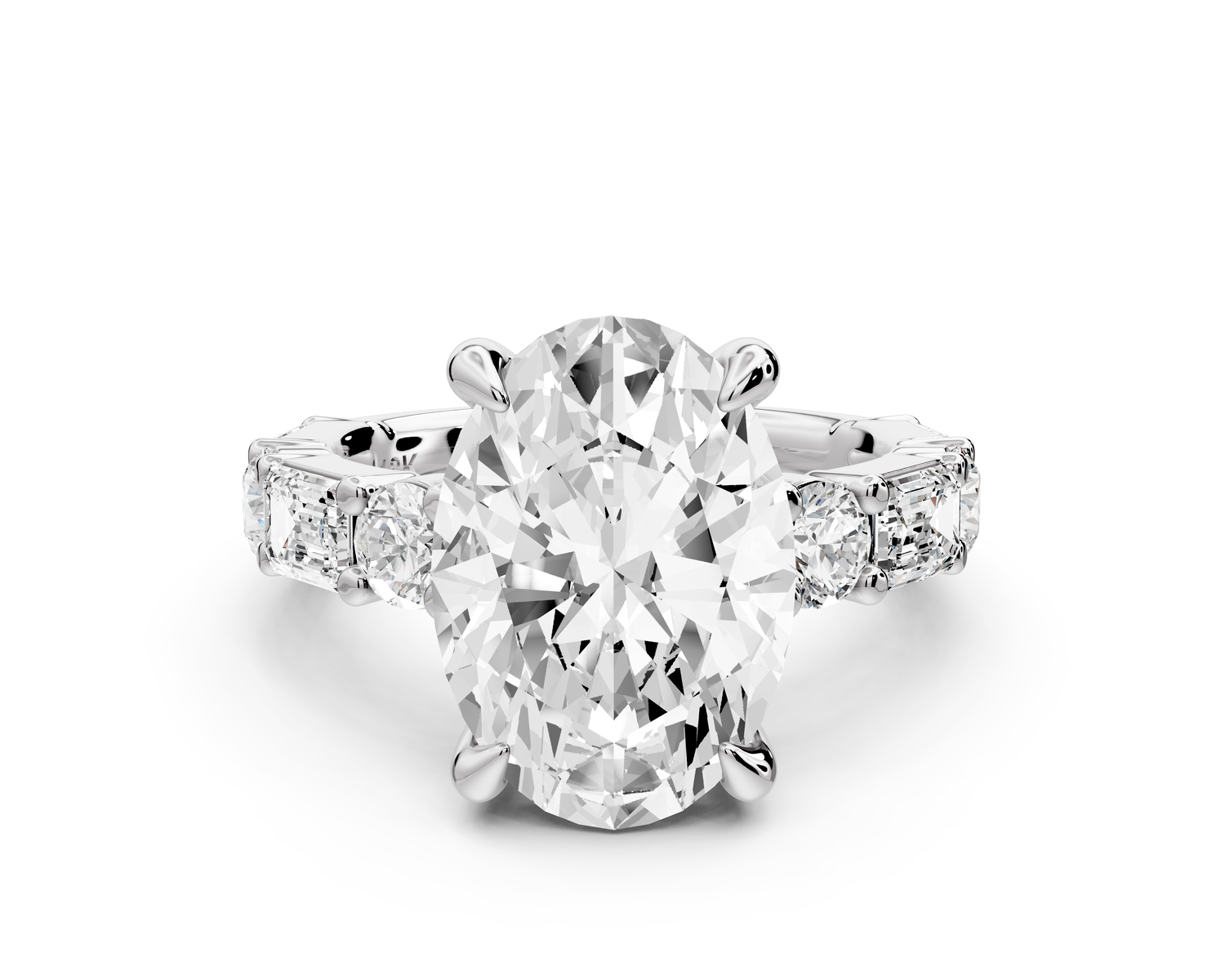 Juliette - 5ct 14k white gold oval with Alternating Round and Emerald 8-Stone Band Engagement Ring