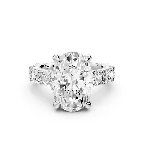 Juliette - 5ct 14k white gold oval with Alternating Round and Emerald 8-Stone Band Engagement Ring