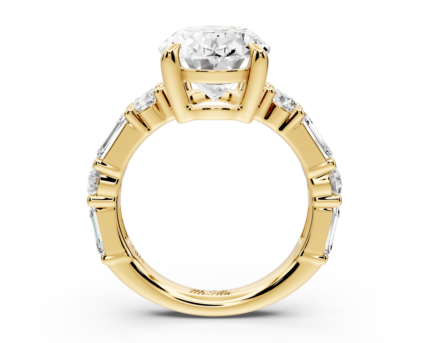 Juliette - 5ct 14k yellow gold oval with Alternating Round and Emerald 8-Stone Band Engagement Ring