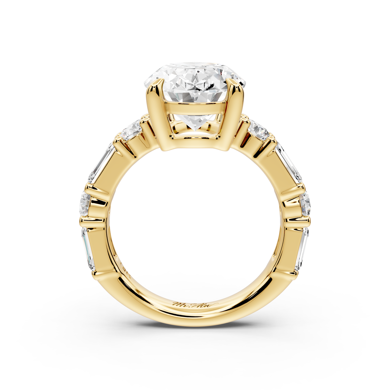 Juliette - 5ct 14k yellow gold oval with Alternating Round and Emerald 8-Stone Band Engagement Ring