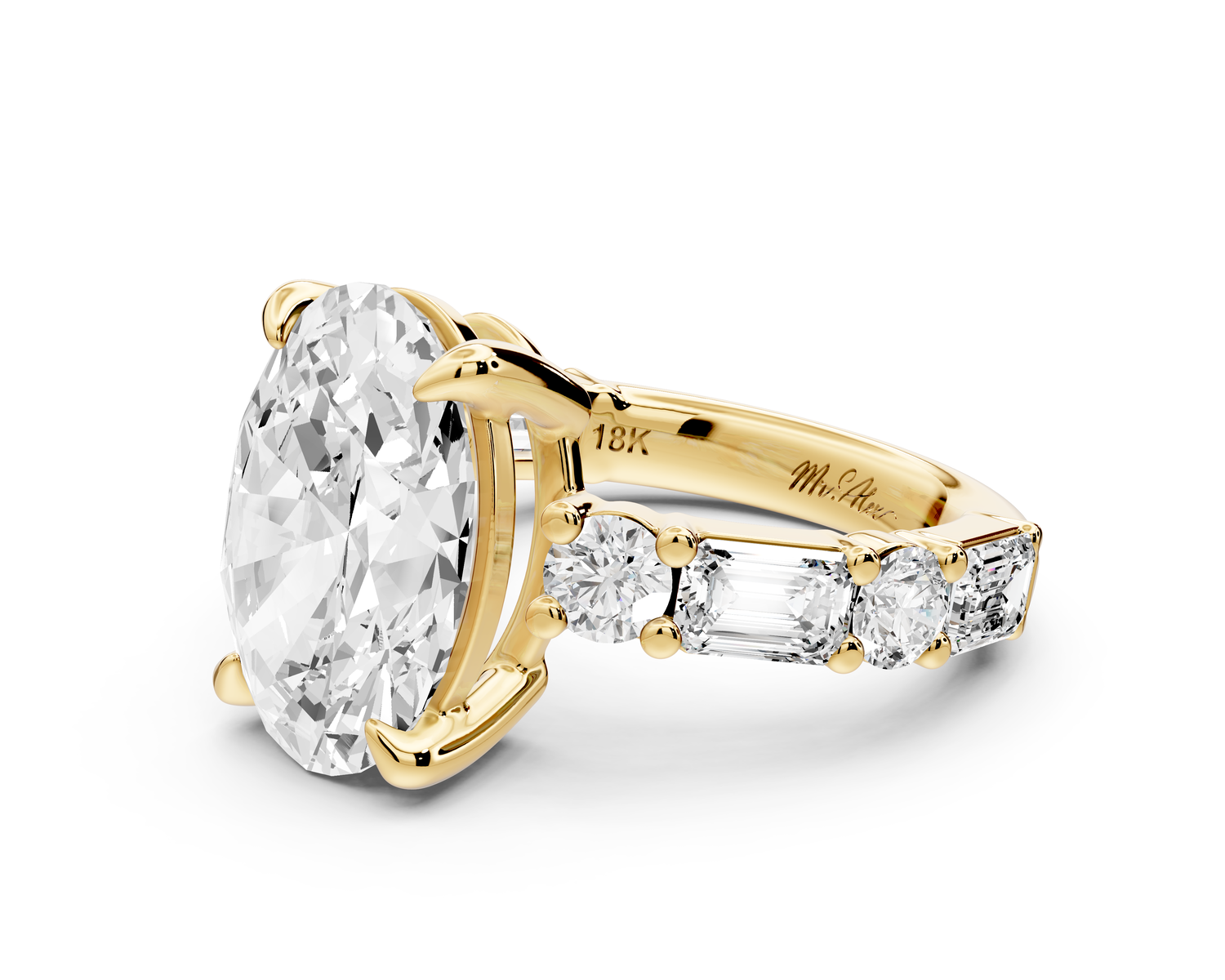 Juliette - 5ct 14k yellow gold oval with Alternating Round and Emerald 8-Stone Band Engagement Ring