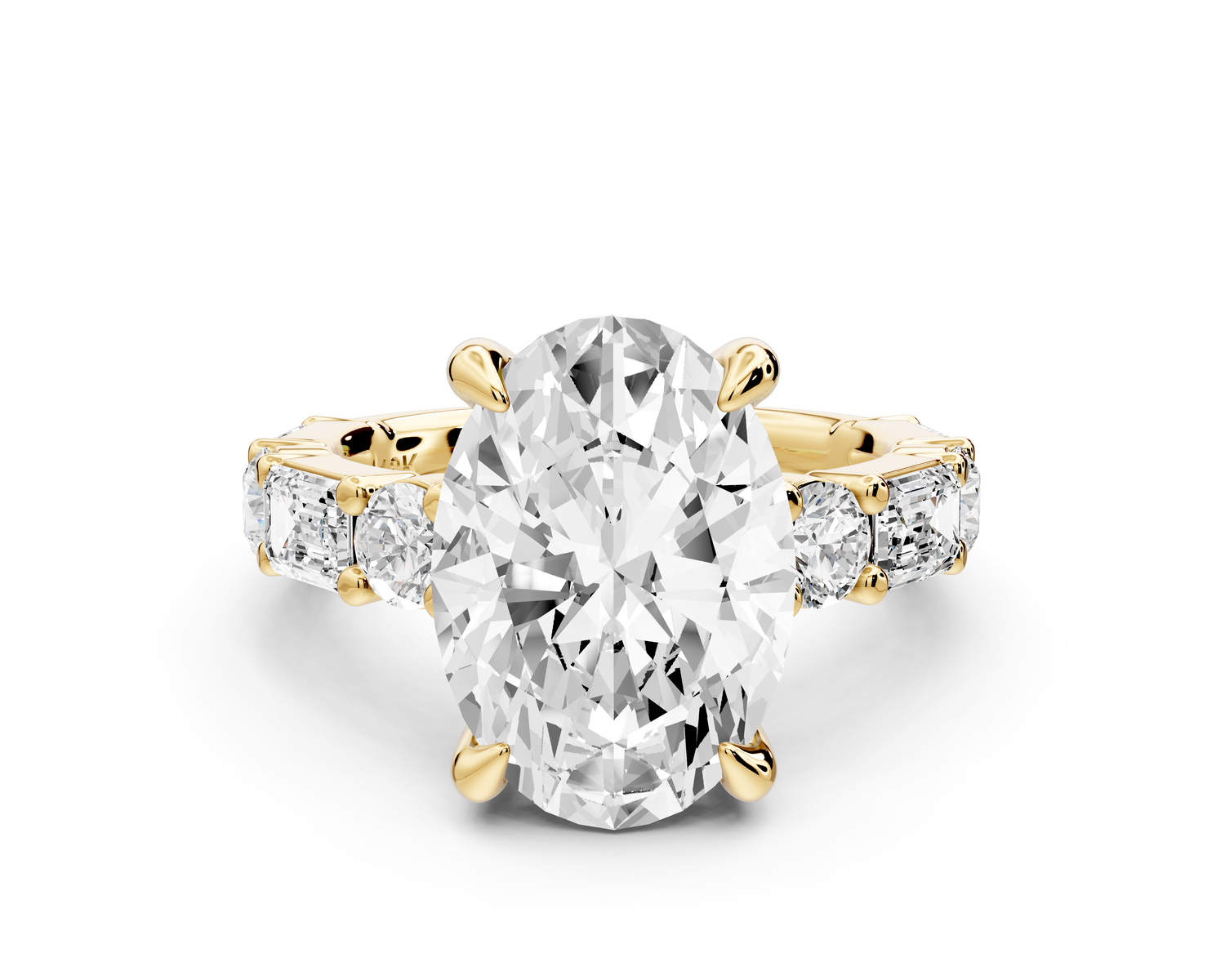 Juliette - 5ct 14k yellow gold oval with Alternating Round and Emerald 8-Stone Band Engagement Ring