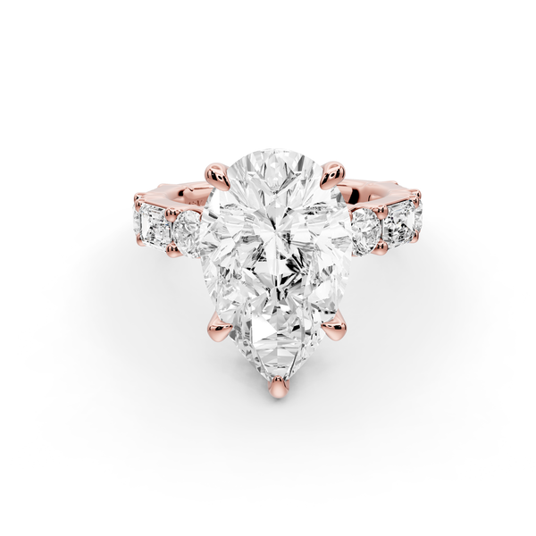 Juliette - 5ct 14k rose gold pear with Alternating Round and Emerald 8-Stone Band Engagement Ring