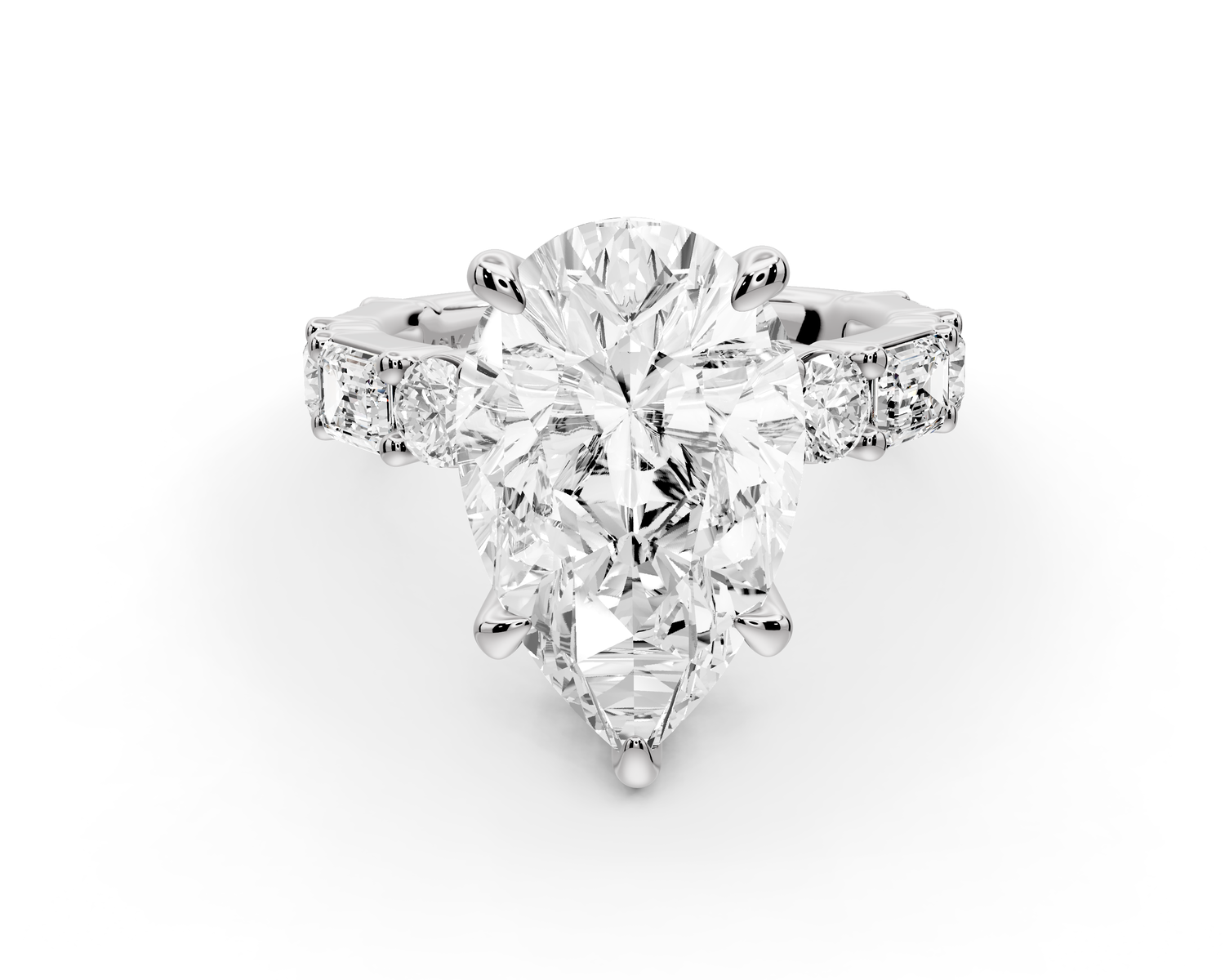Juliette - 5ct 14k white gold pear with Alternating Round and Emerald 8-Stone Band Engagement Ring