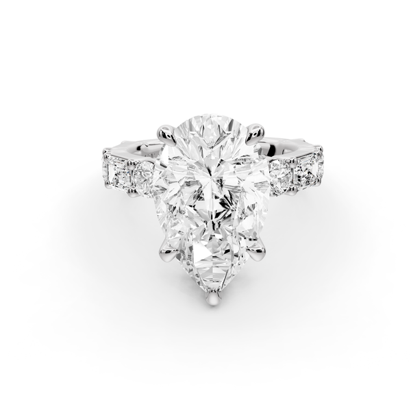 Juliette - 5ct 14k white gold pear with Alternating Round and Emerald 8-Stone Band Engagement Ring