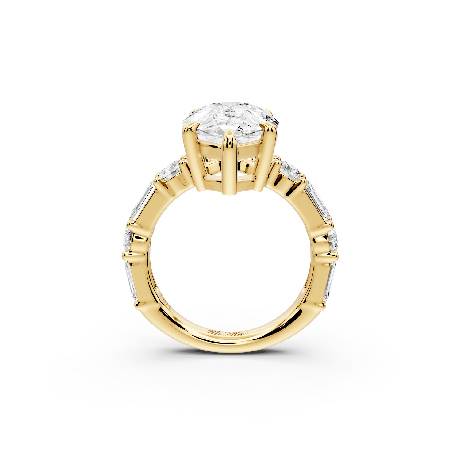 Juliette - 5ct 14k yellow gold pear with Alternating Round and Emerald 8-Stone Band Engagement Ring