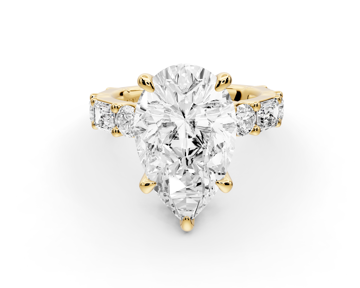 Juliette - 5ct 14k yellow gold pear with Alternating Round and Emerald 8-Stone Band Engagement Ring