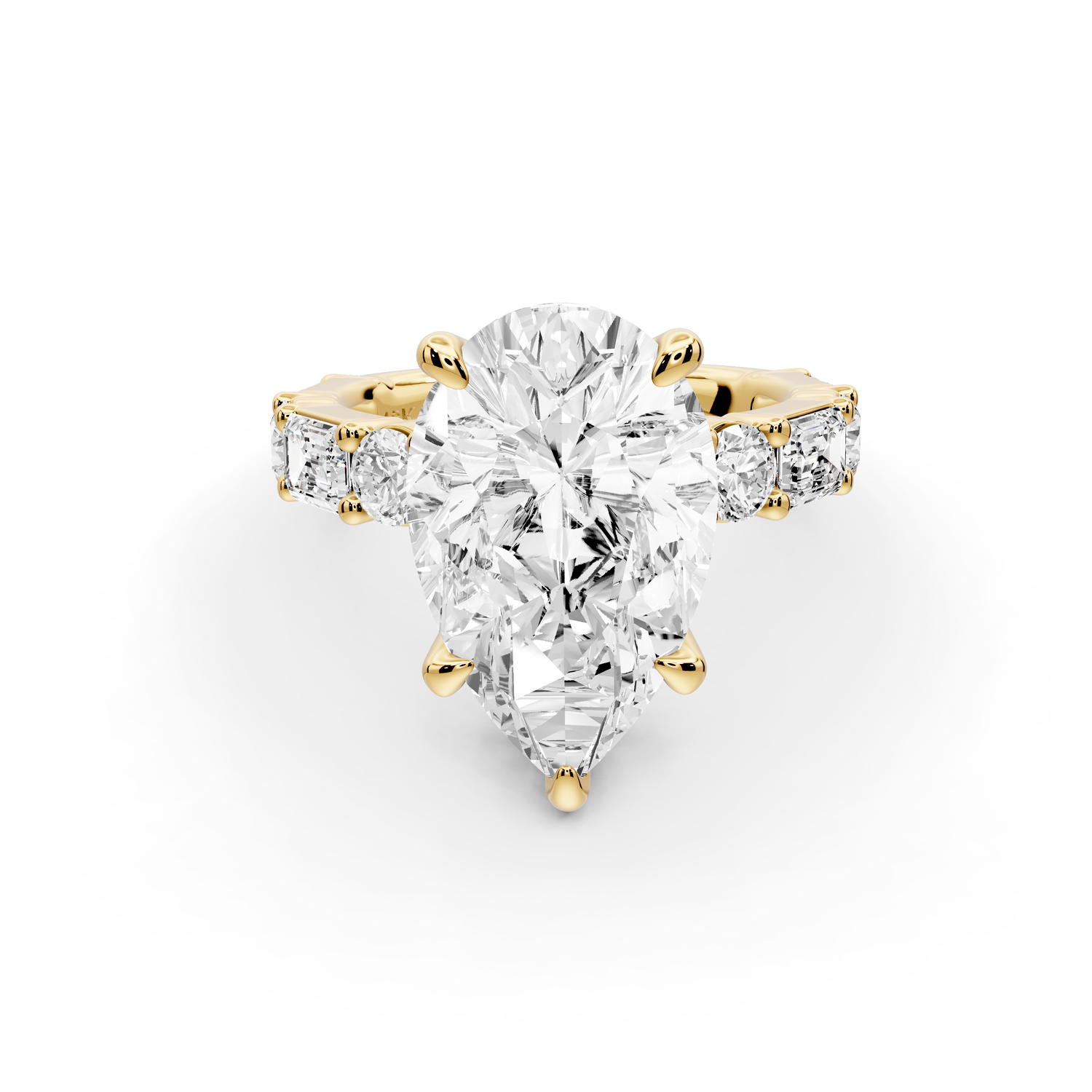 Juliette - 5ct 14k yellow gold pear with Alternating Round and Emerald 8-Stone Band Engagement Ring