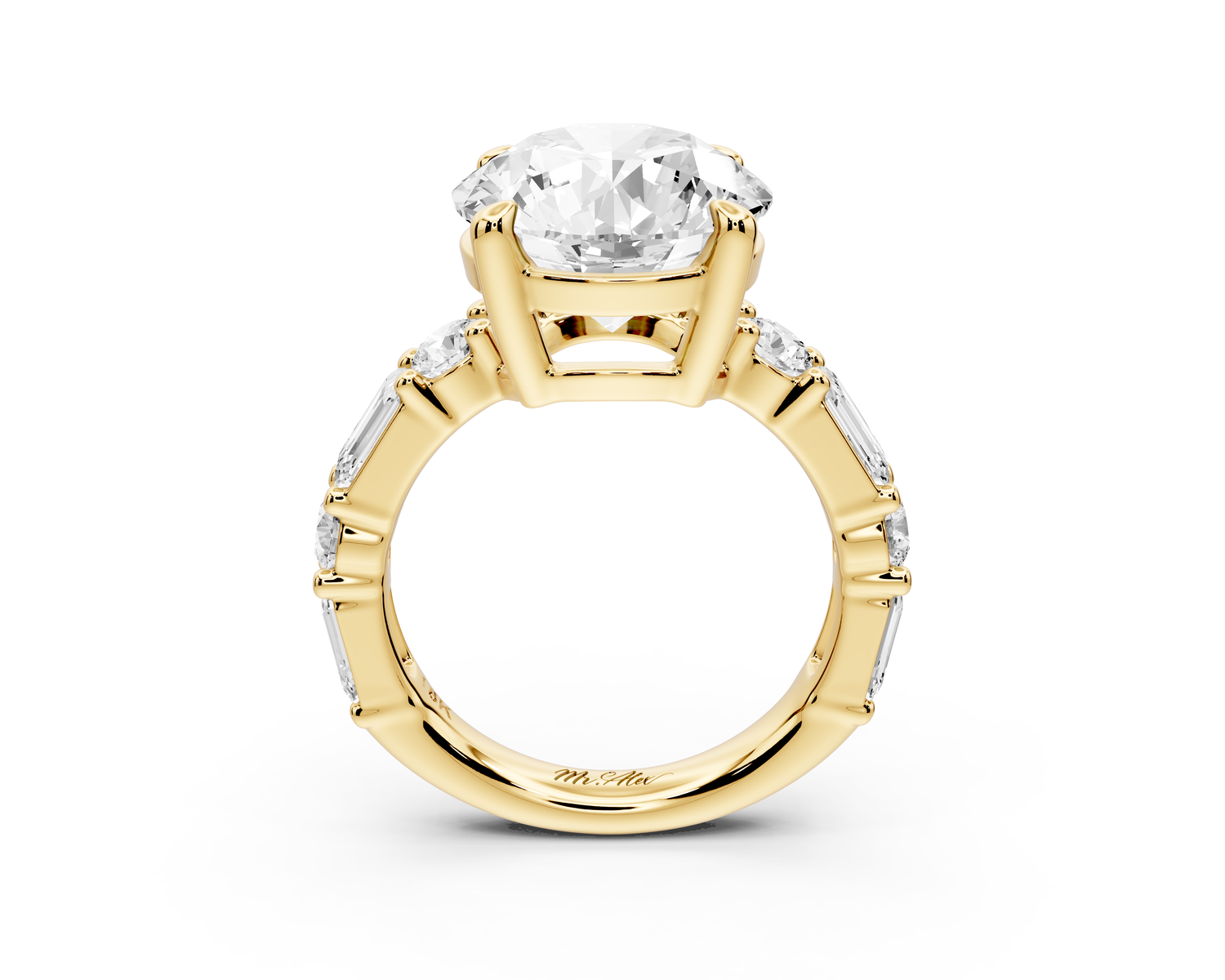 Juliette - 5ct 14k yellow gold round with Alternating Round and Emerald 8-Stone Band Engagement Ring