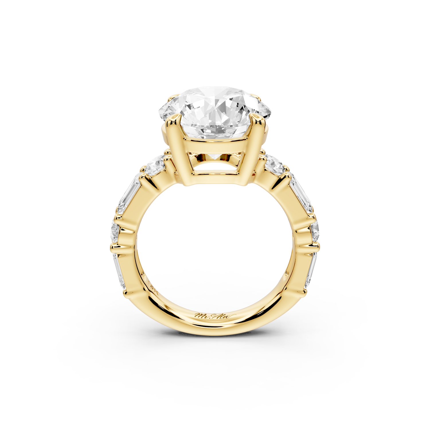 Juliette - 5ct 14k yellow gold round with Alternating Round and Emerald 8-Stone Band Engagement Ring