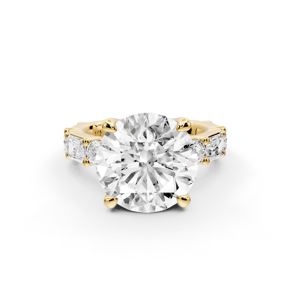 Juliette - 5ct 14k yellow gold round with Alternating Round and Emerald 8-Stone Band Engagement Ring