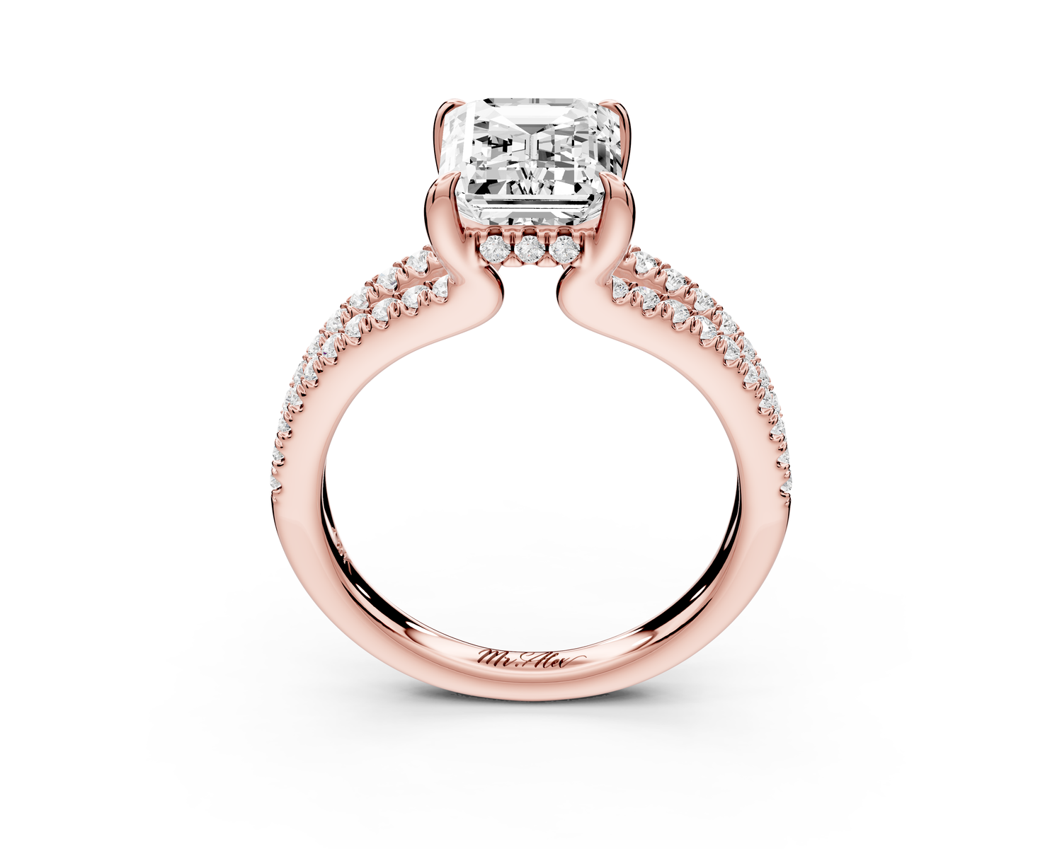 Liora - 2ct 14k rose gold emerald Hidden Halo Micro Pavé Split Shank Engagement Ring
