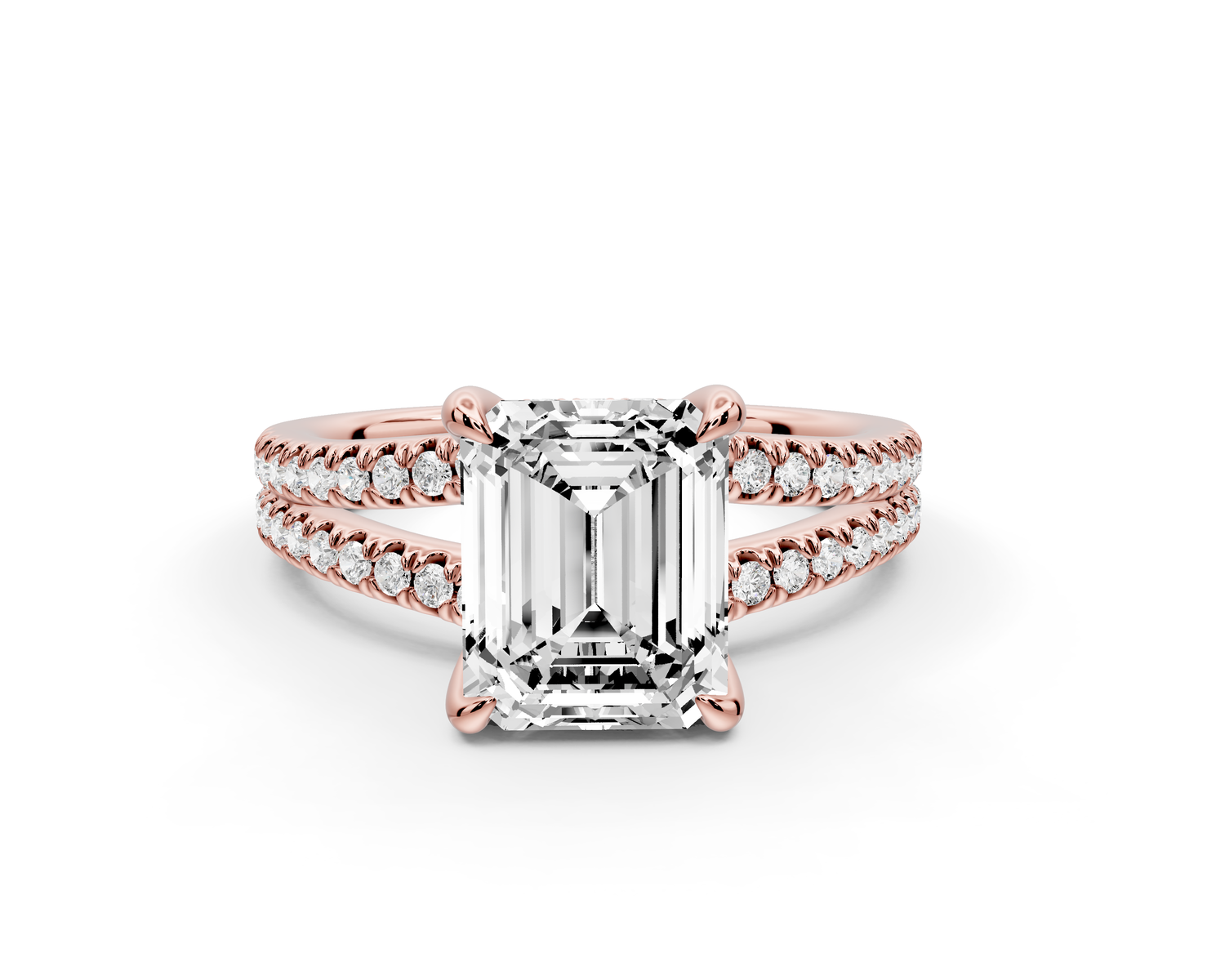 Liora - 2ct 14k rose gold emerald Hidden Halo Micro Pavé Split Shank Engagement Ring