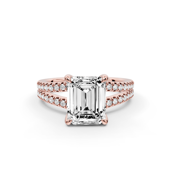 Liora - 2ct 14k rose gold emerald Hidden Halo Micro Pavé Split Shank Engagement Ring