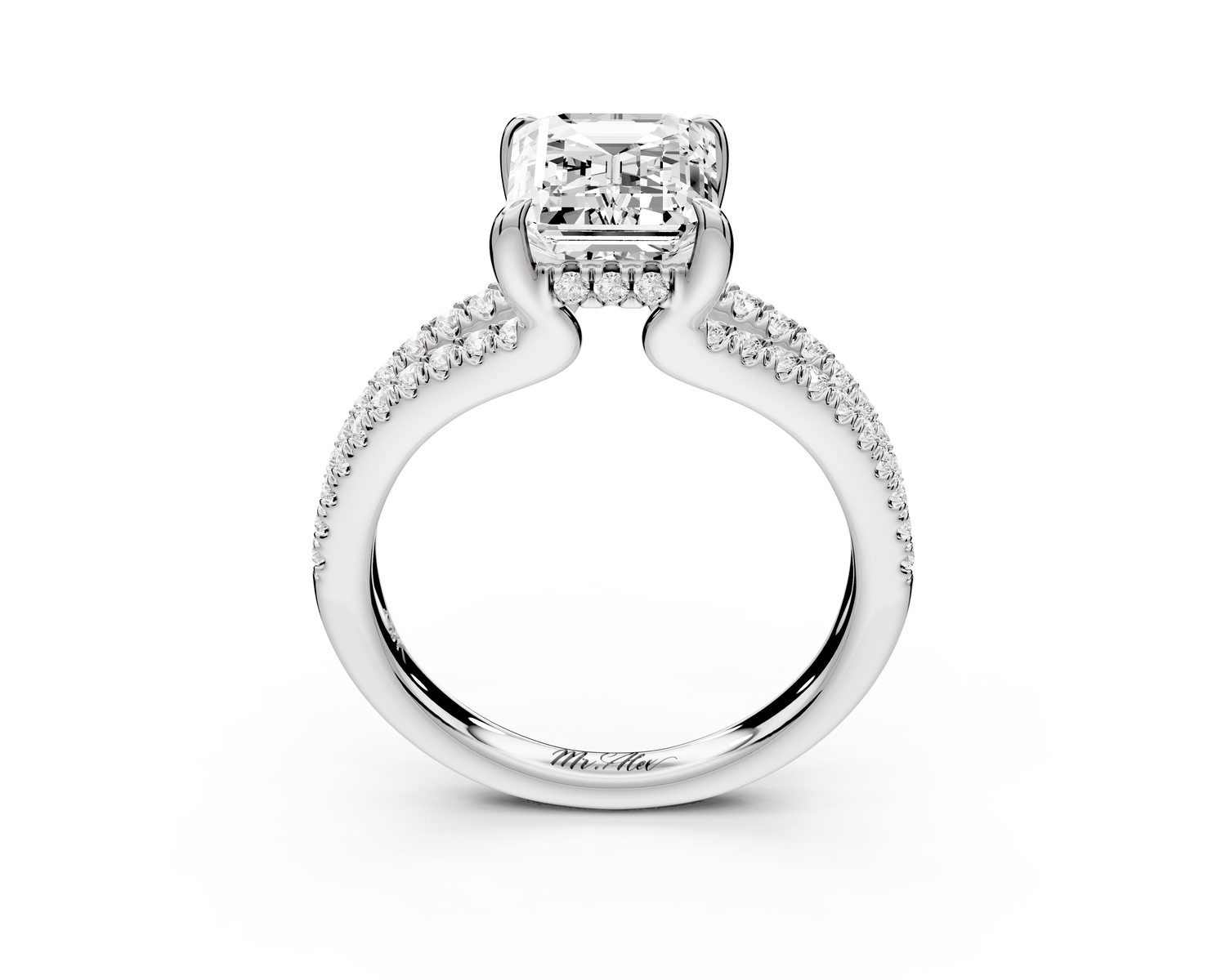 Liora - 2ct 14k white gold emerald Hidden Halo Micro Pavé Split Shank Engagement Ring