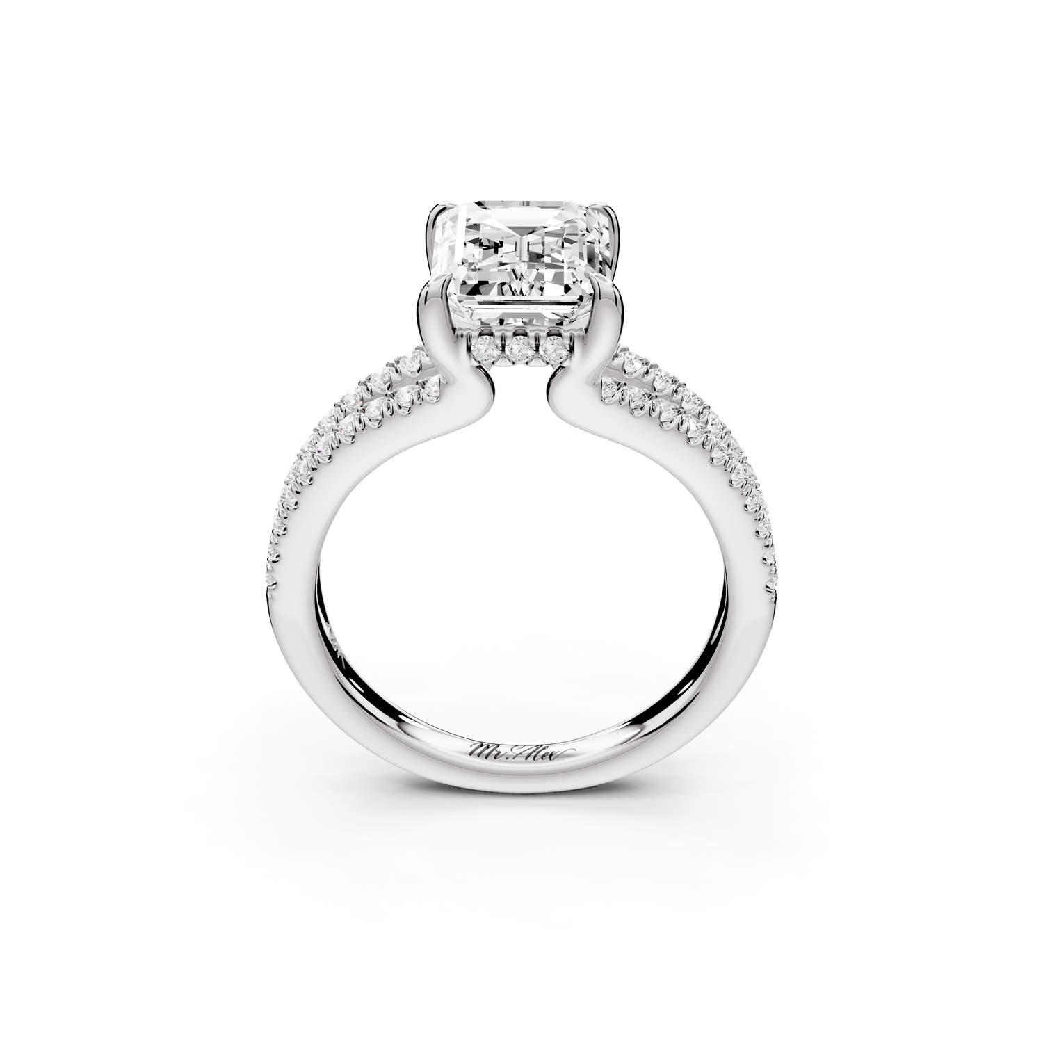 Liora - 2ct 14k white gold emerald Hidden Halo Micro Pavé Split Shank Engagement Ring