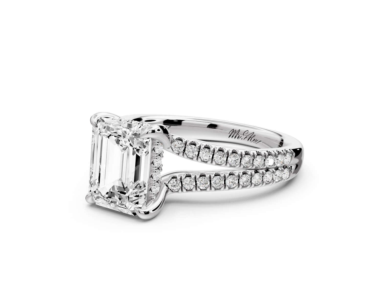 Liora - 2ct 14k white gold emerald Hidden Halo Micro Pavé Split Shank Engagement Ring