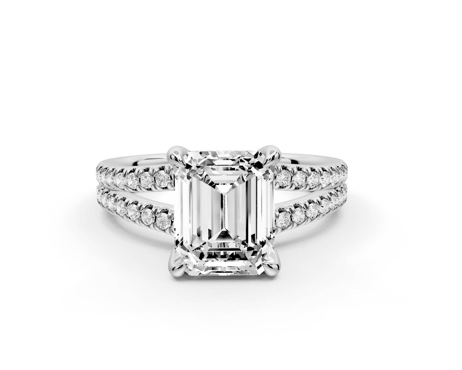 Liora - 2ct 14k white gold emerald Hidden Halo Micro Pavé Split Shank Engagement Ring