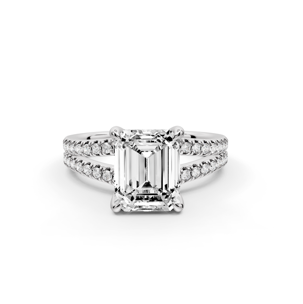 Liora - 2ct 14k white gold emerald Hidden Halo Micro Pavé Split Shank Engagement Ring