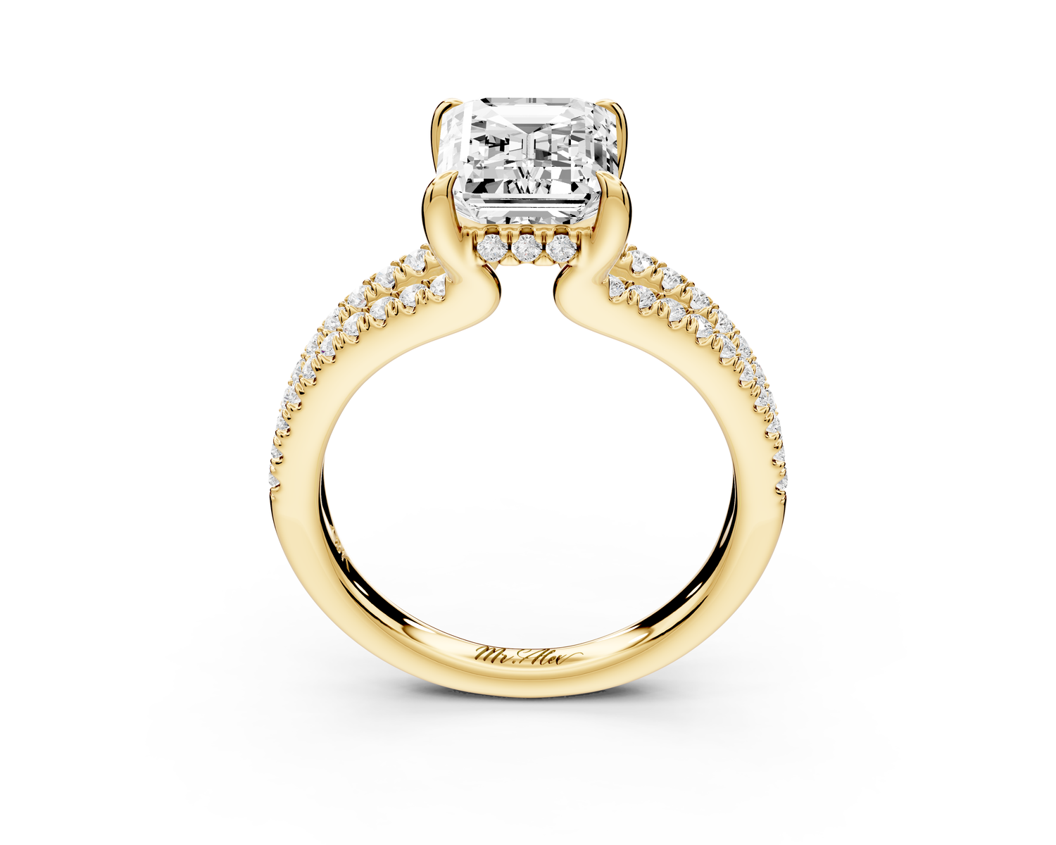 Liora - 2ct 14k yellow gold emerald Hidden Halo Micro Pavé Split Shank Engagement Ring