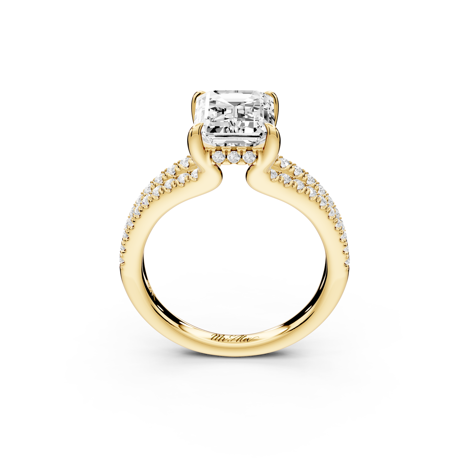 Liora - 2ct 14k yellow gold emerald Hidden Halo Micro Pavé Split Shank Engagement Ring