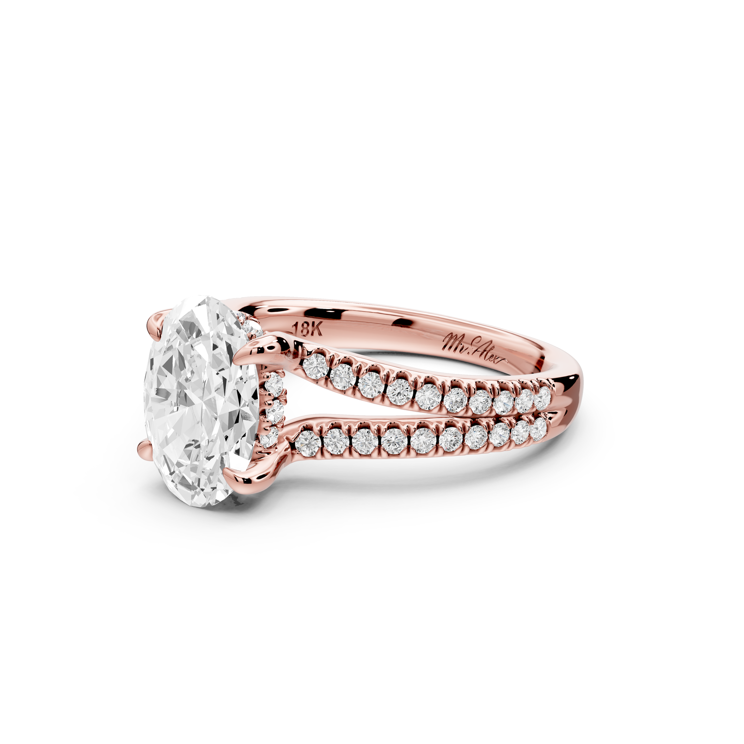 Liora - 2ct 14k rose gold oval Hidden Halo Micro Pavé Split Shank Engagement Ring