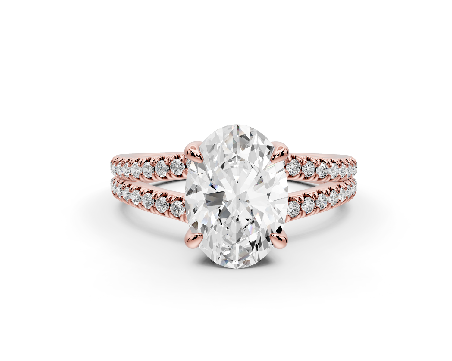 Liora - 2ct 14k rose gold oval Hidden Halo Micro Pavé Split Shank Engagement Ring