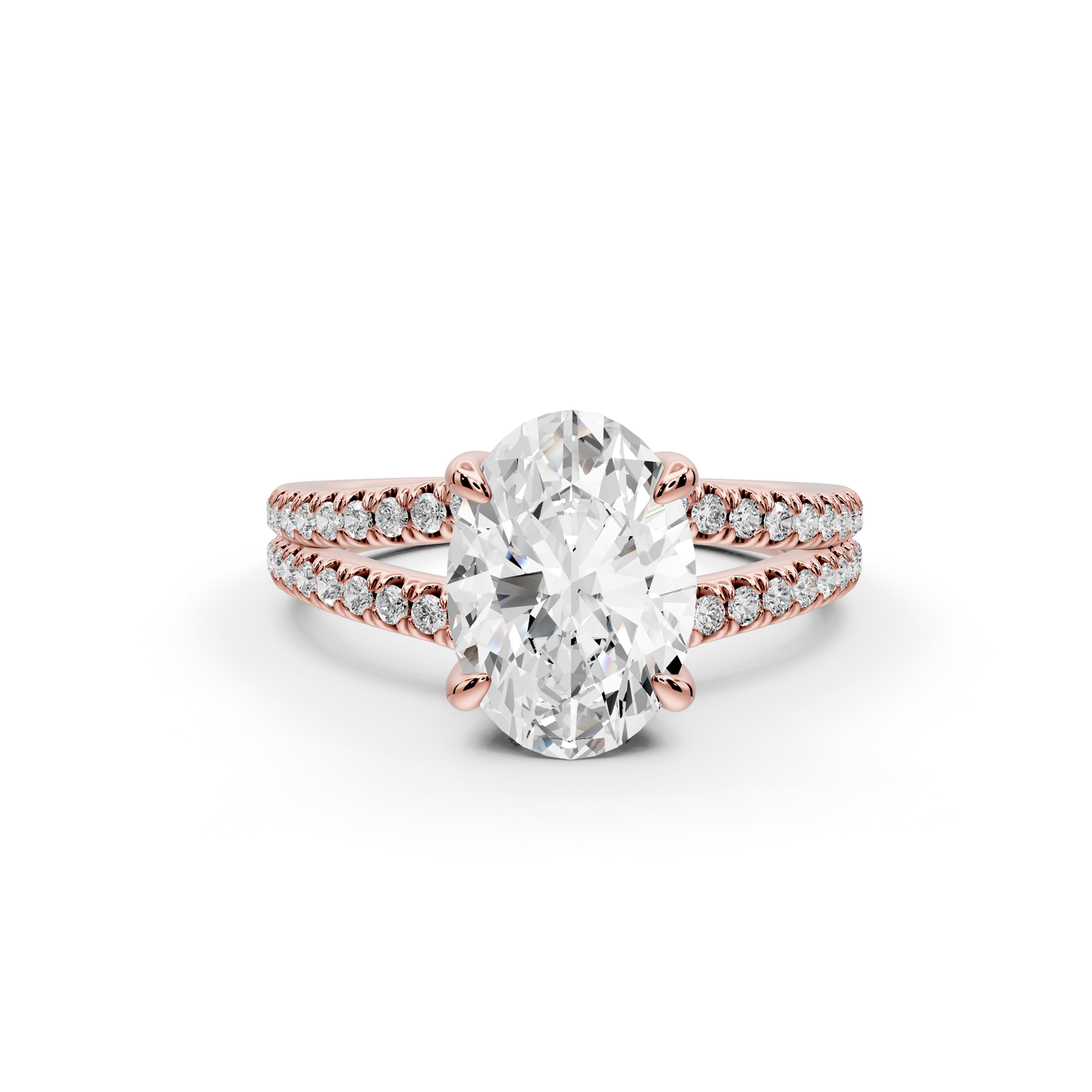 Liora - 2ct 14k rose gold oval Hidden Halo Micro Pavé Split Shank Engagement Ring