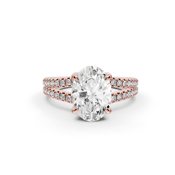 Liora - 2ct 14k rose gold oval Hidden Halo Micro Pavé Split Shank Engagement Ring