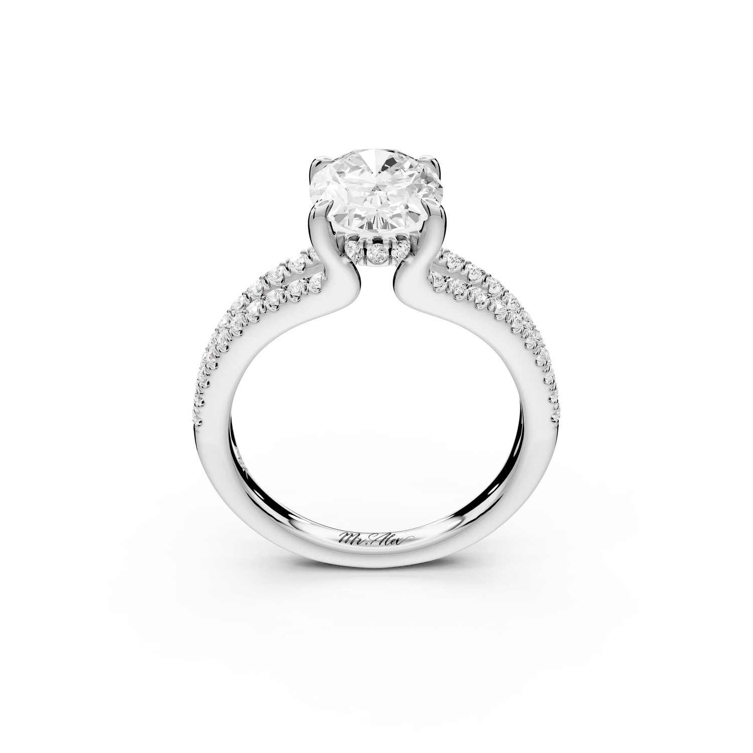 Liora - 2ct 14k white gold oval Hidden Halo Micro Pavé Split Shank Engagement Ring