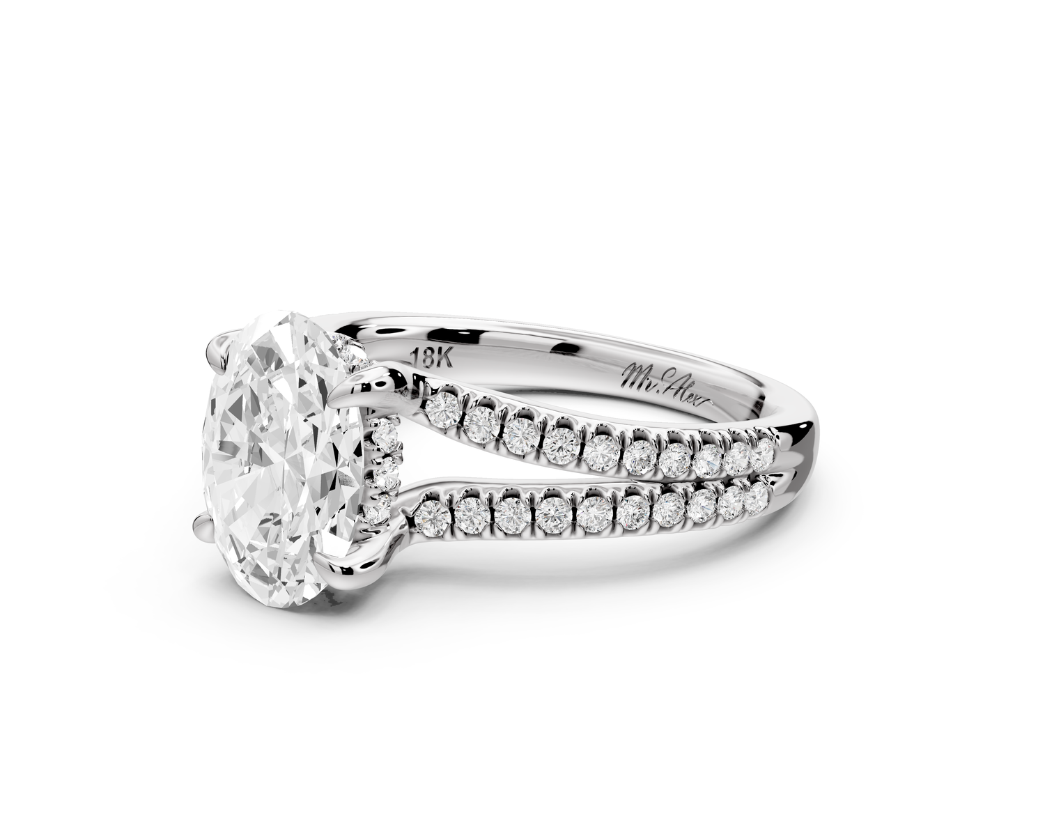 Liora - 2ct 14k white gold oval Hidden Halo Micro Pavé Split Shank Engagement Ring