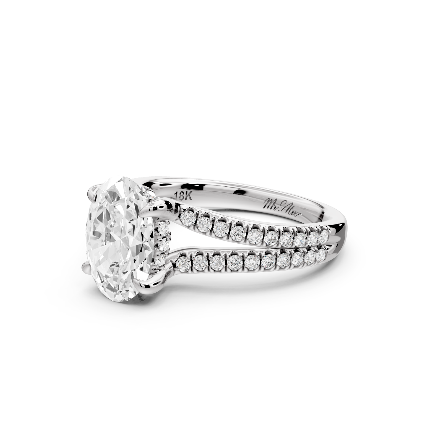 Liora - 2ct 14k white gold oval Hidden Halo Micro Pavé Split Shank Engagement Ring