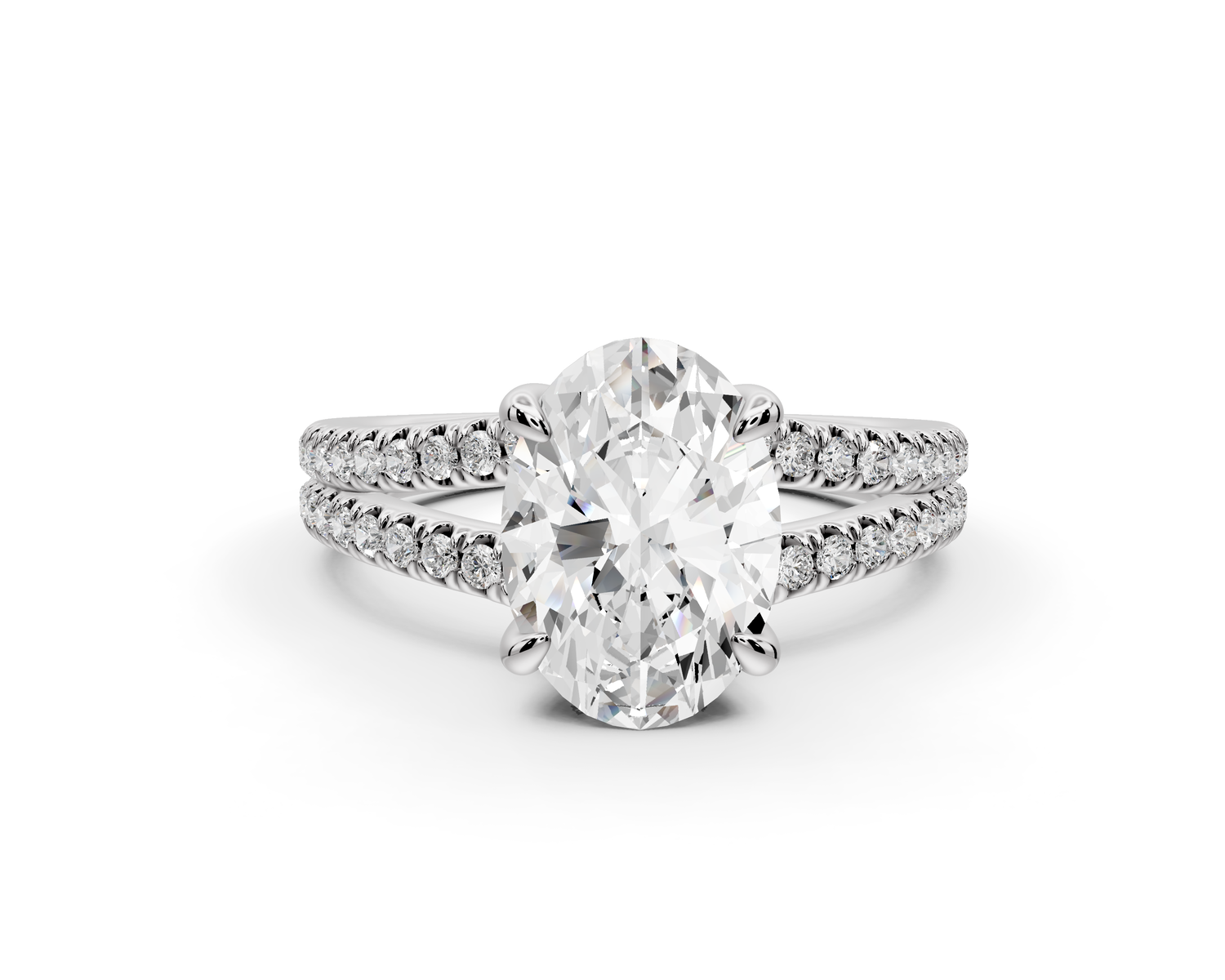Liora - 2ct 14k white gold oval Hidden Halo Micro Pavé Split Shank Engagement Ring