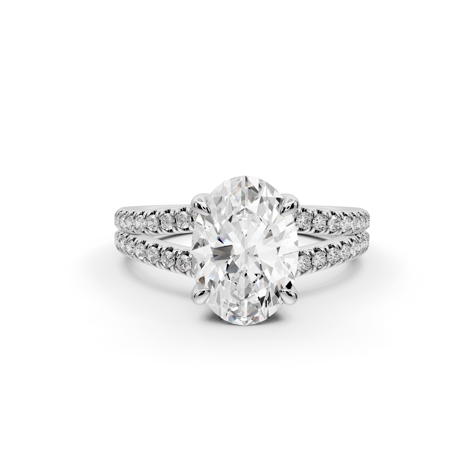 Liora - 2ct 14k white gold oval Hidden Halo Micro Pavé Split Shank Engagement Ring