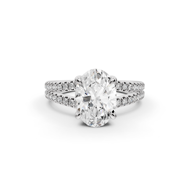 Liora - 2ct 14k white gold oval Hidden Halo Micro Pavé Split Shank Engagement Ring