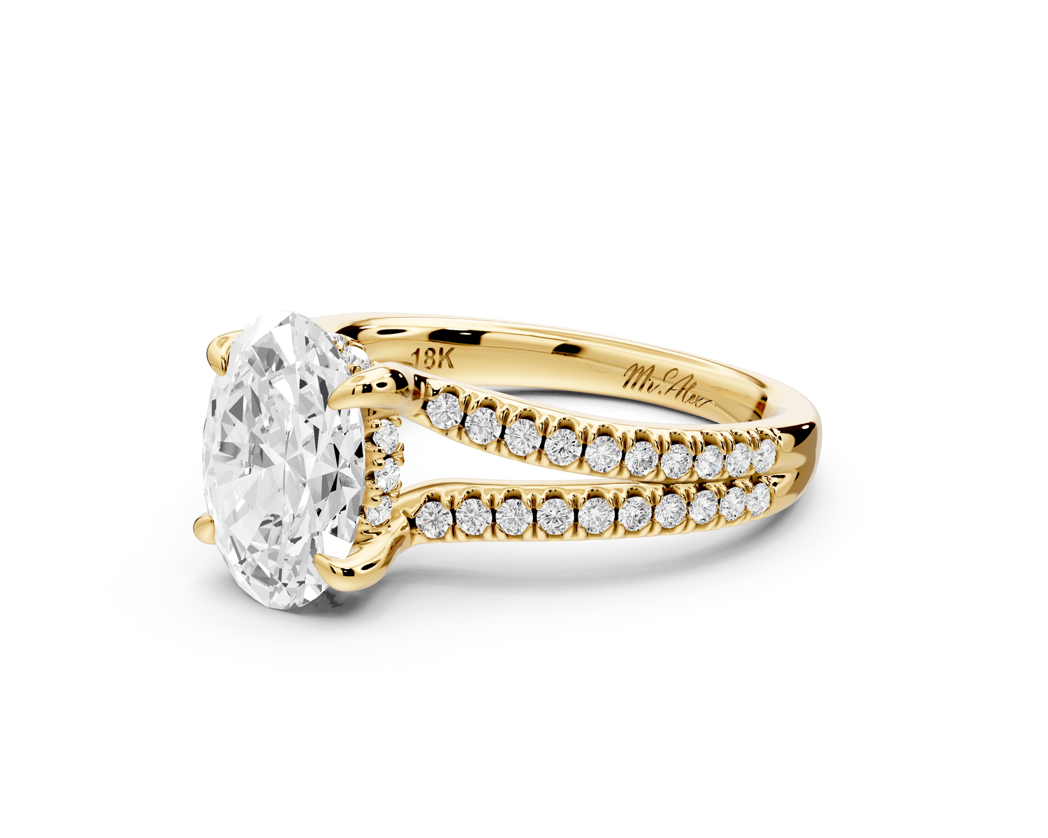Liora - 2ct 14k yellow gold oval Hidden Halo Micro Pavé Split Shank Engagement Ring