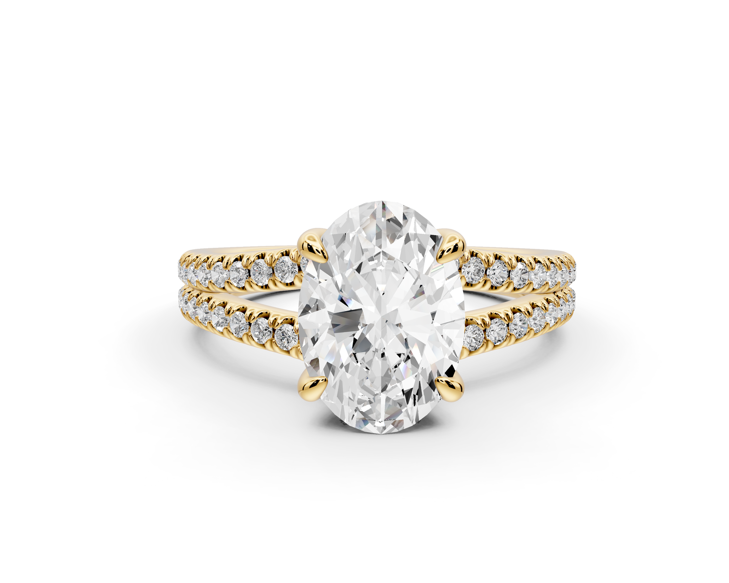Liora - 2ct 14k yellow gold oval Hidden Halo Micro Pavé Split Shank Engagement Ring