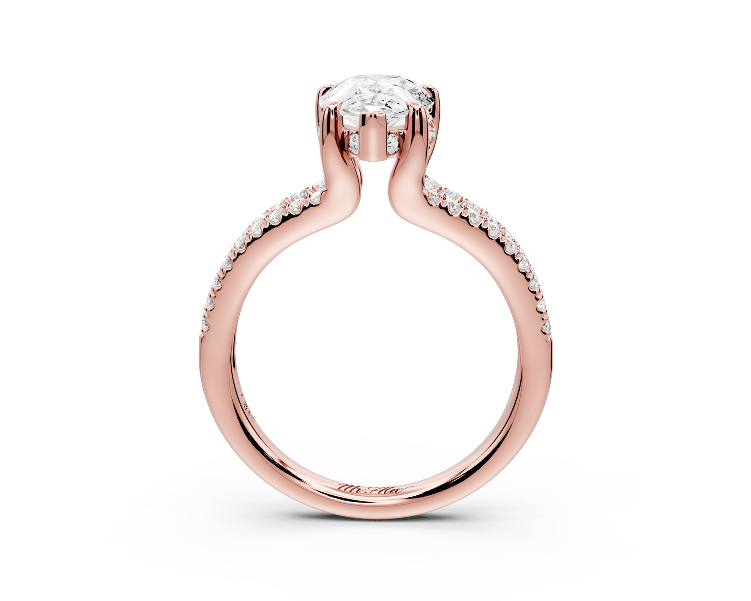 Liora - 2ct 14k rose gold pear Hidden Halo Micro Pavé Split Shank Engagement Ring